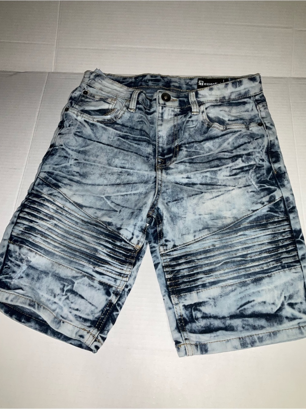 Essentials Men's Acid-Wash Blue Denim Shorts